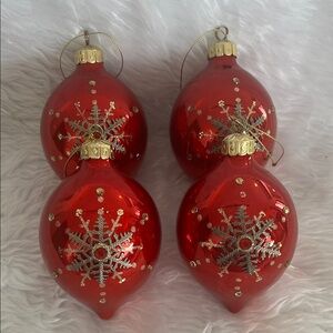 Set of 4 Elegant Red Holiday Ornaments with Gold Accents